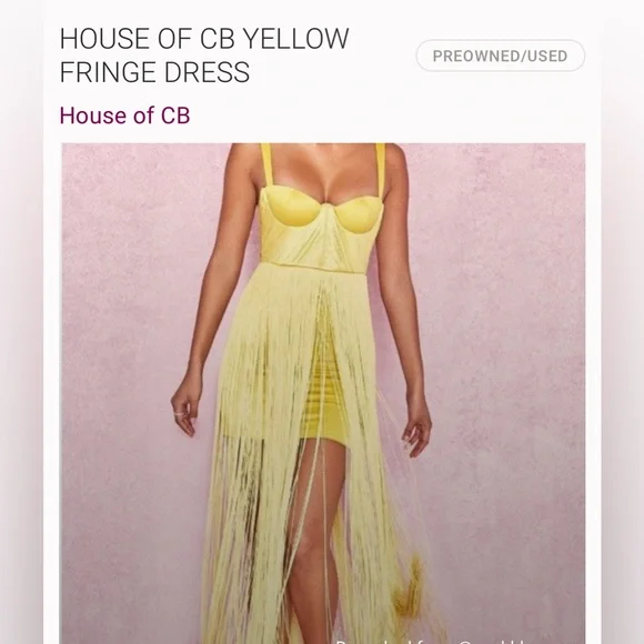 HOUSE OF CB 'Emee' Acid Yellow Satin Fringe Dress/Size M-US 6-8. Chartreuse - Picture 7 of 11